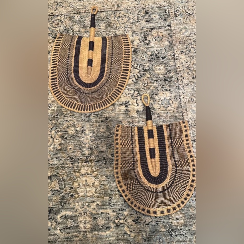 2 Wall Decor Handwoven African Fans